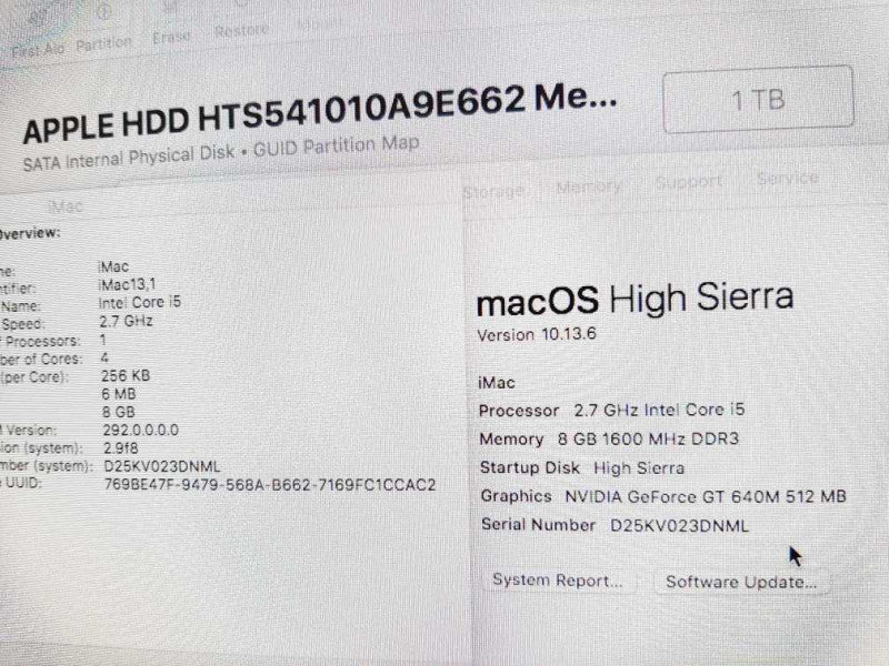 iMac 21.5\\" - L.2012 A1418, i5-3330S 2.7GHz/8GB, nVidia GT 640M, 1TB HDD  ~