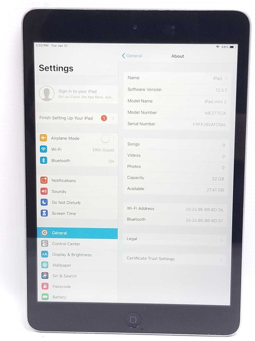 Apple iPAD Mini 2 Retina 2nd Gen Wi-Fi Only 32GB, Factory reset
