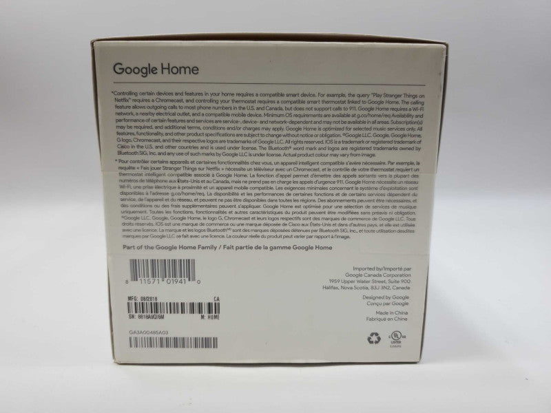 Google Home Smart Speaker 8818A9QL5M [Sealed] (