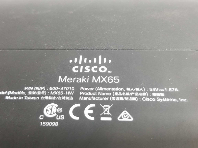 Cisco Meraki MX65 Cloud-Managed Security MX65-HW VPN Firewall, \\"UNCLAIMED\\" ~