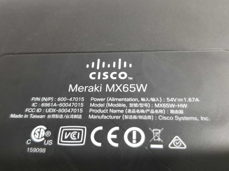 Cisco Meraki MX65W Cloud-Managed Security MX65W-HW VPN Firewall, \\"UNCLAIMED\\" ~