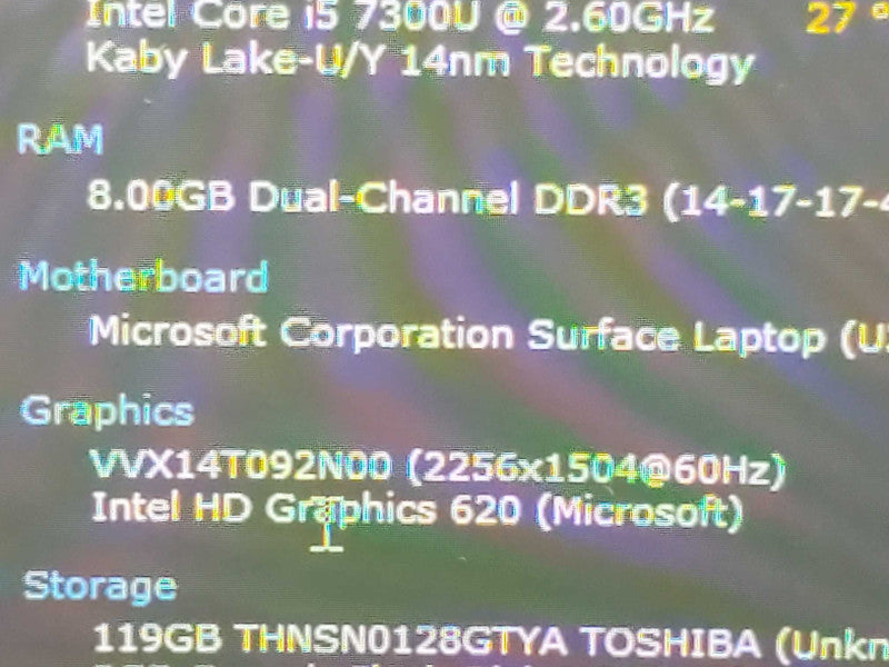 MicroSoft Surface Laptop 1769 i5-7300U 2.6GHz 8GB DDR4 128GB Storage (READ) |
