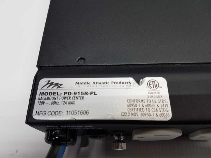 Middle Atlantic PD-915R-PL 9 Outlet 120v Rackmount Power Center Power Strip #