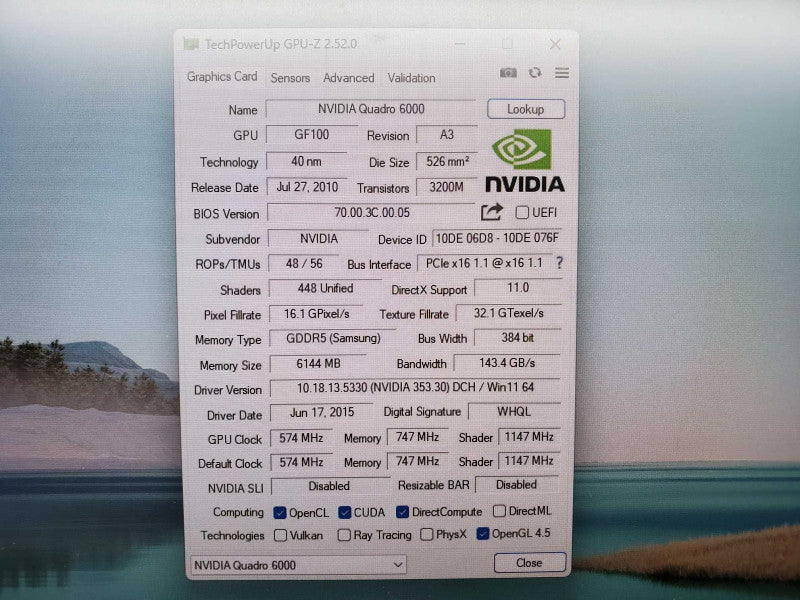 NVIDIA Quadro 6000 6GB DDR5 Professional Video Graphics Card 3D (