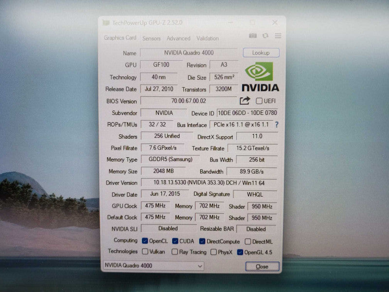 NVIDIA Quadro 4000 GPU 2GB GDDR5 (