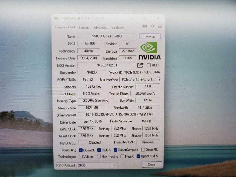NVIDIA Quadro 2000 GPU 1GB GDDR5 (
