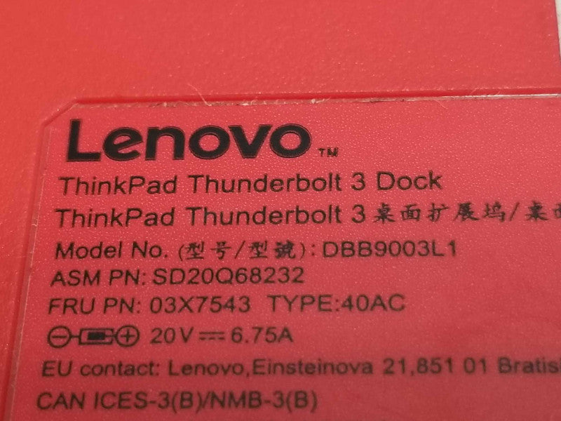 Lenovo ThinkPad Thunderbolt 3 Docking Station 40AC | Dock Only, QTY ~