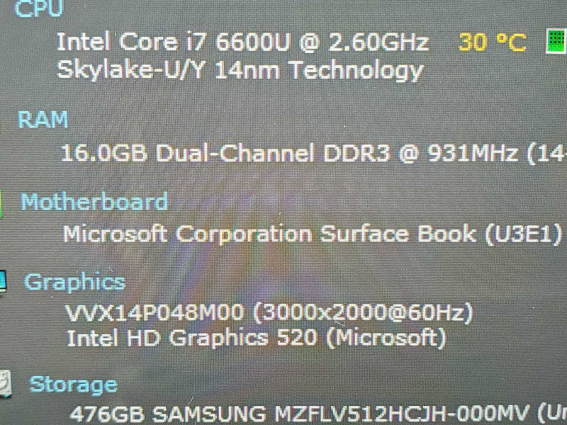 Microsoft Surface Book 1703/Keyboard 1704 i7-6600U 16GB RAM 512GB Storage |
