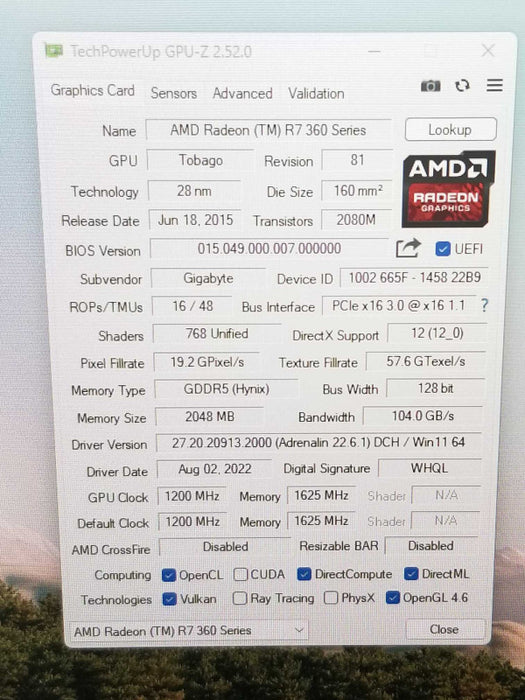 Gigabyte Radeon R7 360 Graphics, 2GB GDDR5, OC Edition, GV-R7360OC-2GD ~