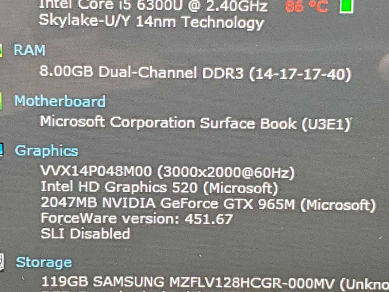 Microsoft Surface Book 1703, Keyboard 1785, i5-6300U 8GB RAM 128GB SSD (READ) |