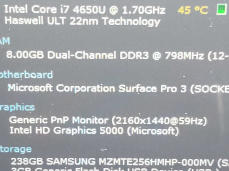 Microsoft Surface Pro 3 1631 i7-4650U 8GB RAM 256GB Storage (READ) |