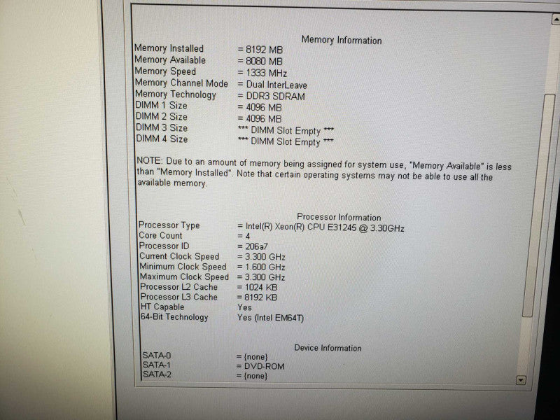 Dell Precision T1600 Workstation Xeon E31245 @ 3.30GHz 8 GB RAM