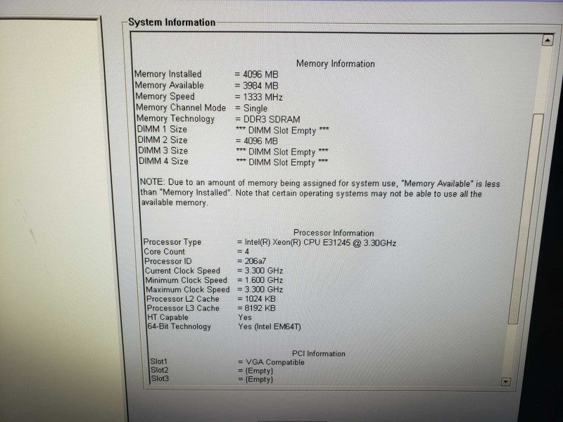 Dell Precision T1600 Workstation Xeon E3-1245 @ 3.30GHz 4 GB RAM