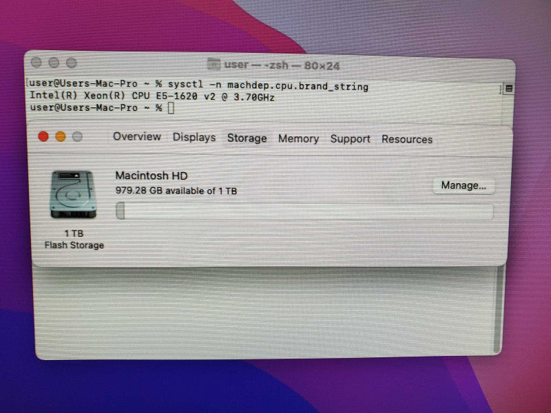 MacPro 2013 Xeon E5-1620 v2 @ 3.7GHz 12GB DDR3 1TB SSD 2x FirePro D300 2GB (