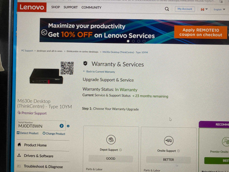 Lenovo ThinkCentre M630e with i5-8265U CPU 16GB RAM & 256GB NVME Storage  -