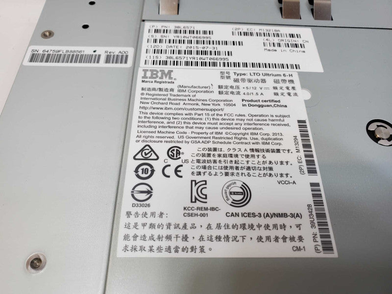 IBM LTO Ultrium 6-H 35P1980 39U3428 SAS Tape Drive (