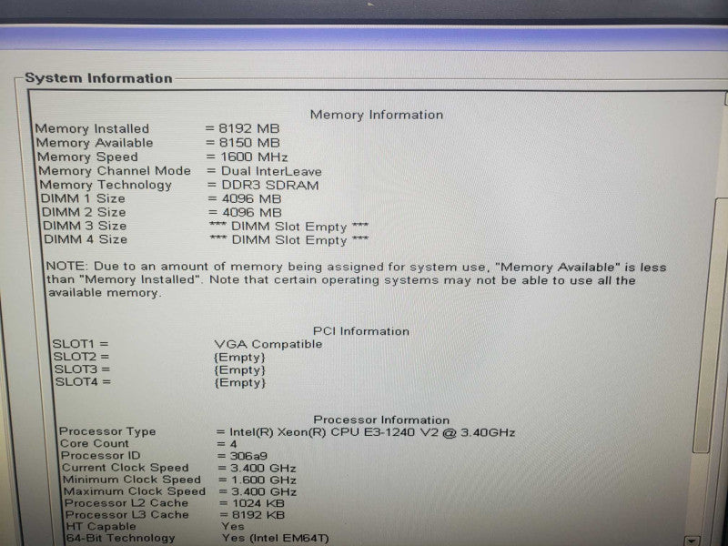Dell Precision T1650 Xeon E3-1240 V2 @ 3.40ghz 8 GB Ram Quadro K620