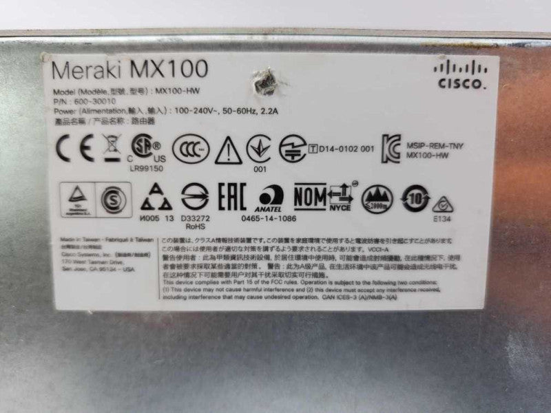 *AS-IS* Cisco Meraki MX100 MX100-HW Firewall Appliance [Claimed] (