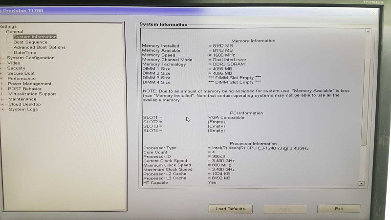Dell Precision T1700 Xeon E3-1240 V3 @ 3.40ghz / 8gb ram / Quadro NVS 310 #