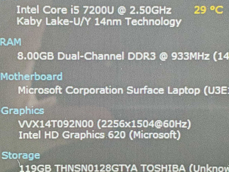 Microsoft Surface Laptop 2 (1769) i5-7200U 8GB RAM 128GB Storage |
