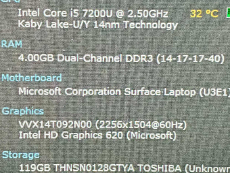 Microsoft Surface Laptop 2 (1769) i5-7200U 4GB RAM 128GB Storage (READ) |