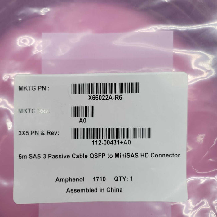 Amphenol 112-00431 X66022A-R6 5.0M MiniSAS HD - QSFP Cable =