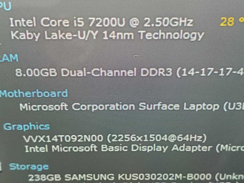 Microsoft Surface Laptop 2 (1769) i5-7200U 8GB RAM 256GB Storage (READ) |