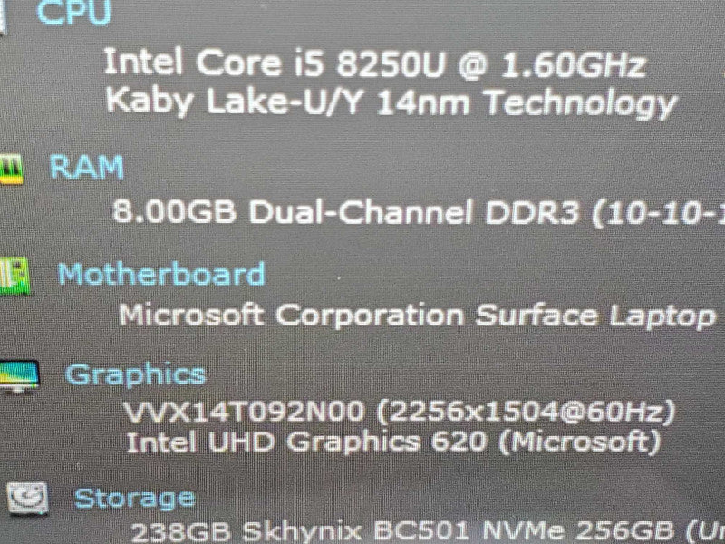 Microsoft Surface Laptop 2 (1769) i5-8250U 8GB RAM 256GB Storage |