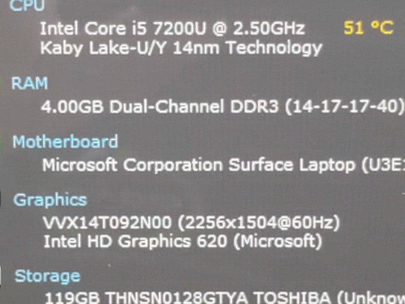 Microsoft Surface Laptop 2 (1769) i5-7200U 4GB RAM 128GB Storage |