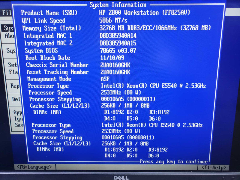 HP Z800 Workstation Dual Xeon E5540 @ 2.53GHz 32 GB RAM MXRT 5200 GPU )