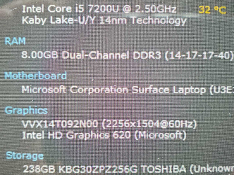 Microsoft Surface Laptop 2 (1769) i5-7200U 8GB RAM 256GB Storage |