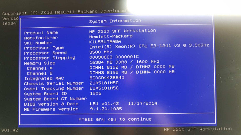 Z230 workstation SFF Xeon E3-1241 V3 @ 3.50ghz / 8gb ram / Nvidia k620 GPU #