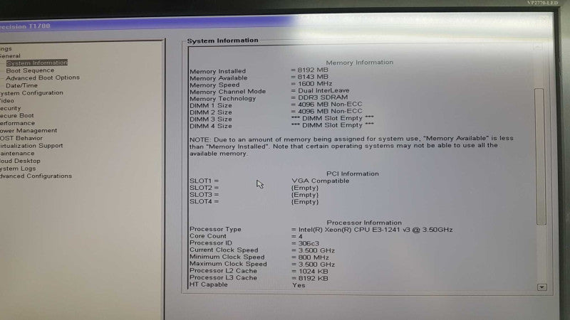 Dell Precision T1700 Xeon E3-1241 V3 @ 3.50ghz / 8gb ram / NVS 310 GPU #
