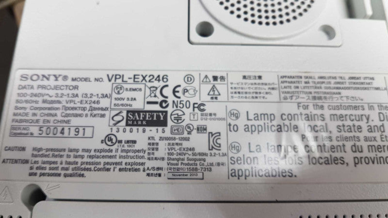 Sony VPL-EX246 3LCD Projector 351 Lamp Hours  #