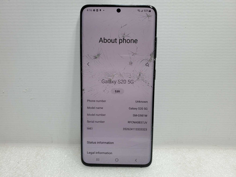 Samsung Galaxy S20 5G - 128GB - Gray [Cracked Screen - READ] (
