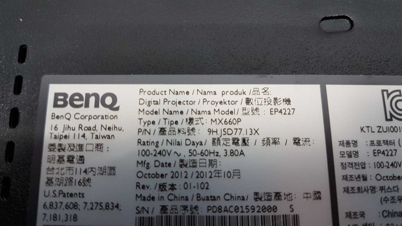 BenQ EP4227 MX660P  Multimedia DLP Projector 3200 Lumens HDMI 231 Hrs #