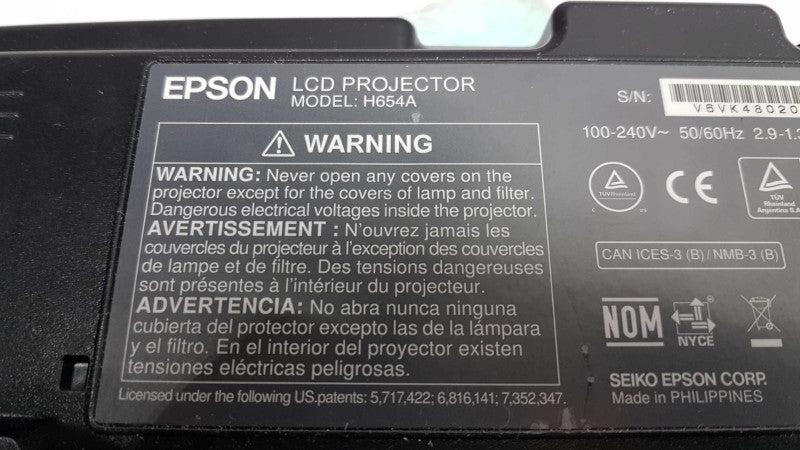 Epson H654A Conference Room Projector HDMI 1300 lamp hours #