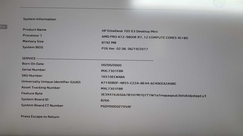 HP EliteDesk 705 G3 Desktop Mini A12-9800E R7 / 8gb ram #