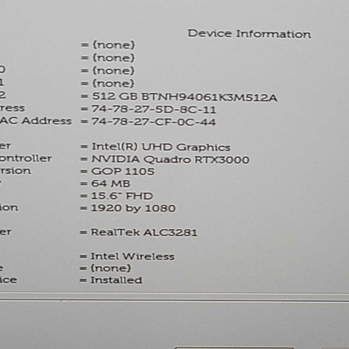 Dell Precision 7550 Xeon FHD W-10885M Quadro RTX 3000 32GB 512GB SSD Laptop =