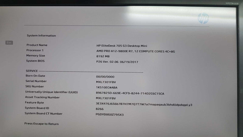 HP EliteDesk 705 G3 Desktop Mini A12-9800E R7 / 8gb ram #\t #