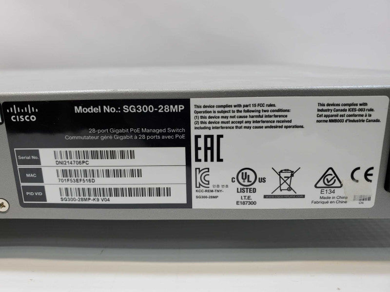 Cisco SG300-28MP 28-Port Rack Mountable Gigabit Max-PoE Managed Switch (