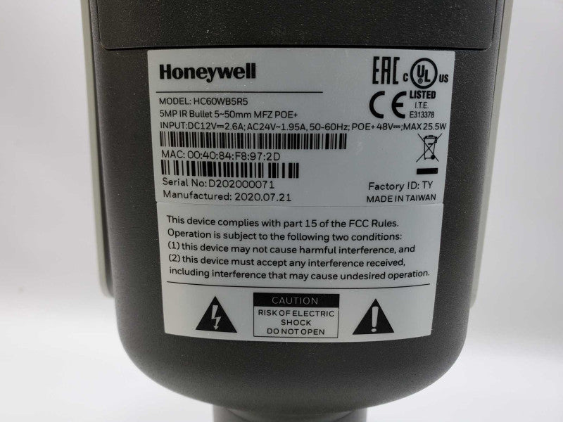 Honeywell 60-Series 5MP IR Bullet 5-50mm MFZ PoE+ [HC60WB5R5] (