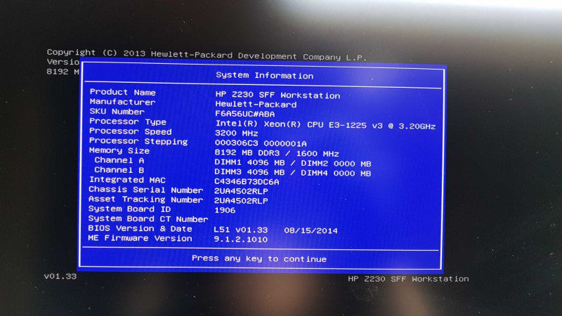 hp z230 sff workstation E3-1225 V3 @ 3.20ghz / 8gb ram / read #
