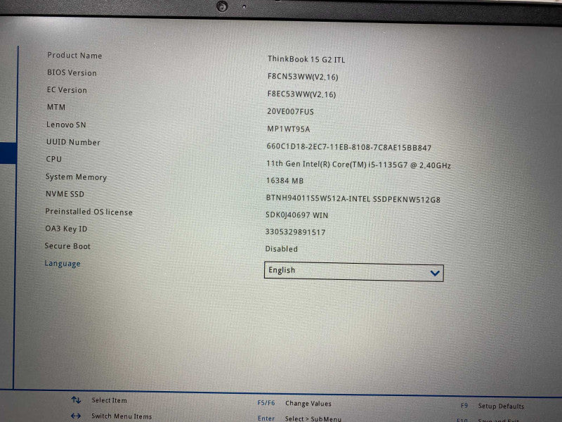 Lenovo ThinkBook 15 G2 ITL with Intel i5-1135G7 CPU 16GB RAM & 512GB NVMe -