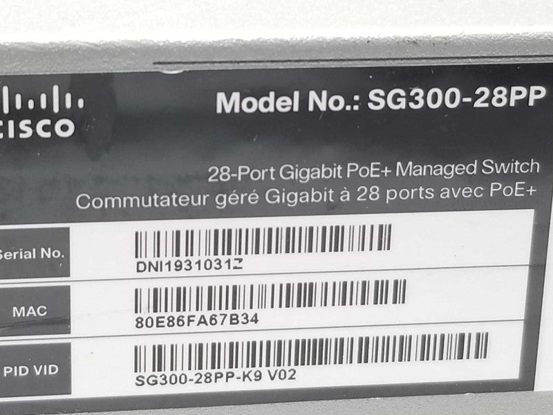 Cisco SG300-28PP-K9 28-Port Gigabit PoE+ Managed Switch SG300-28PP, QTY ~