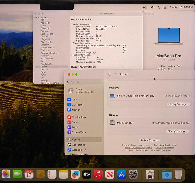 Apple MacBook Pro  14" 2021 M1 Pro 32GB RAM 1TB SSD No Power Adapter