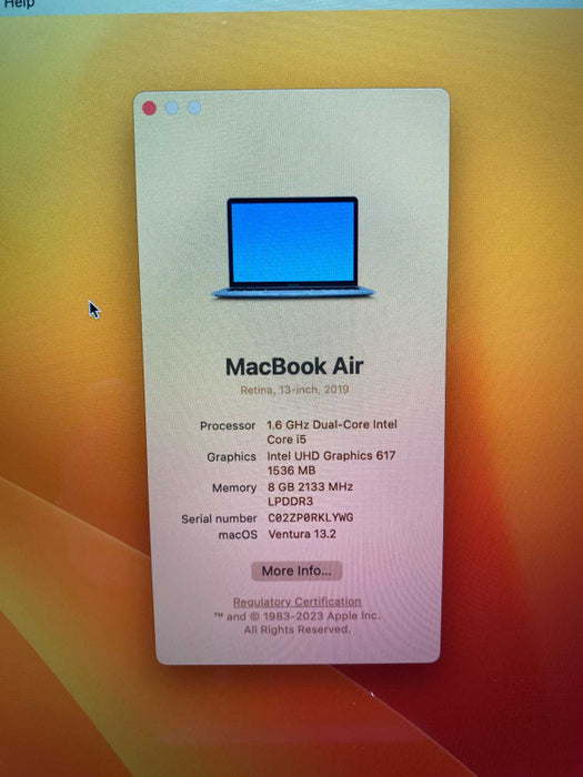 2019 MacBook Air with Intel i5 CPU 8GB RAM & 120GB Storage  -