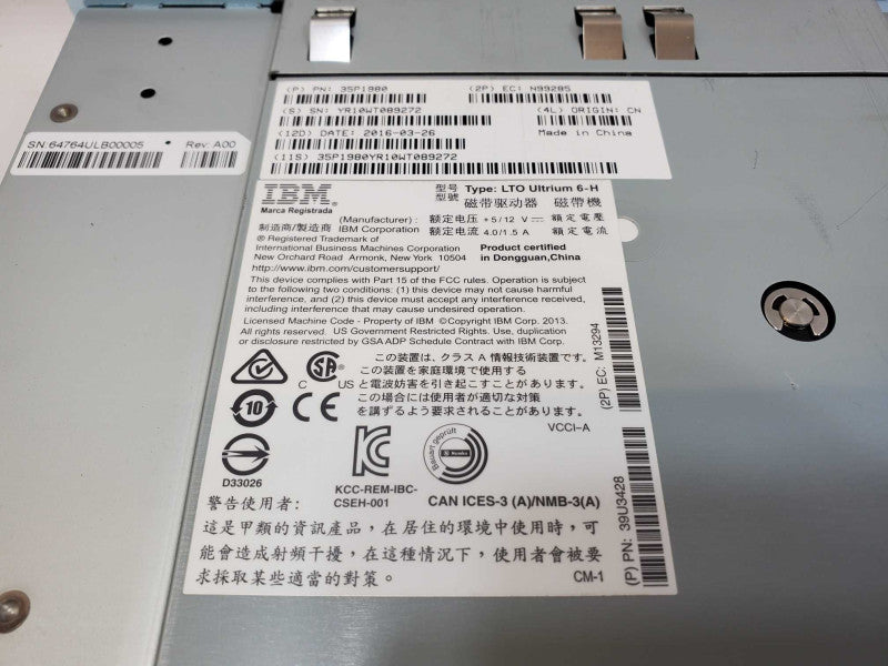 IBM LTO Ultrium 6-H 35P1980 39U3428 SAS Tape Drive (