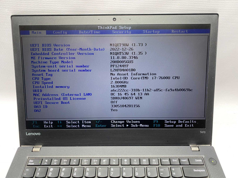 Lenovo ThinkPad T470 with i7-7600U CPU 16GB RAM & 256GB NVME Storage  -