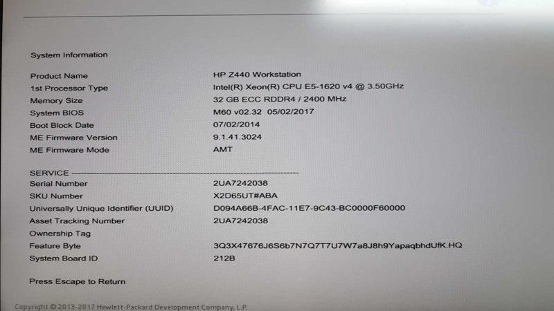 HP Z440 workstation Xeon E5-1620 v4 @ 3.50ghz / 32gb ram / NVS 510 #